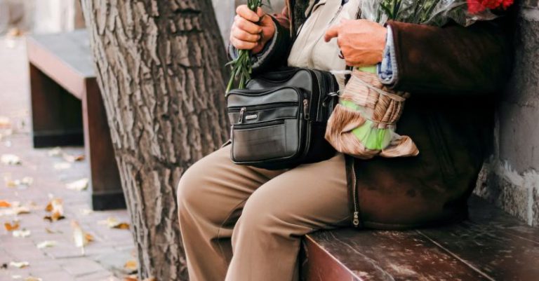Romantic Getaway - An old man sitting on a bench holding a bunch of red roses